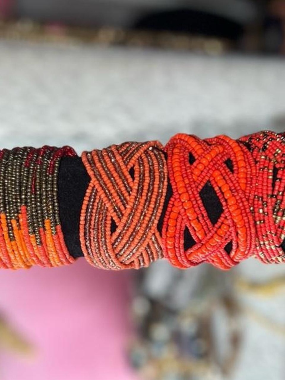 Set of 4 Beaded Orange Multi-Strand Women's Bracelet